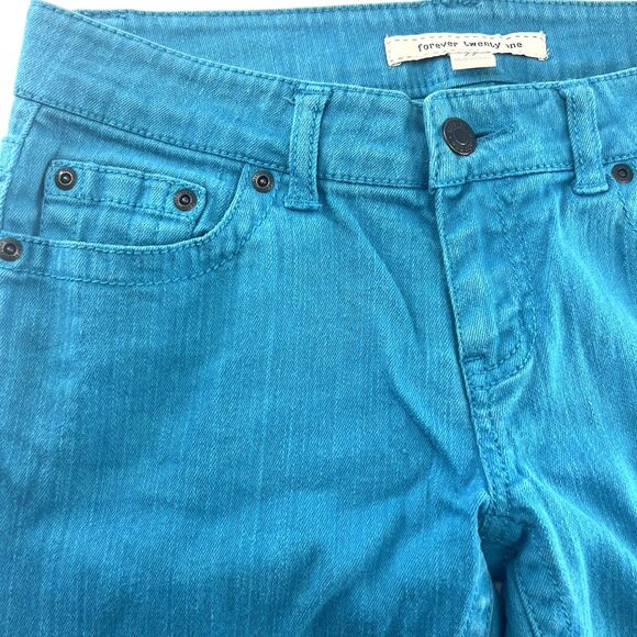 Forever 21 Women Jeans Straight Cut Y2K Statement Denim Retro Bright Blue Sz 27 - Picture 6 of 13
